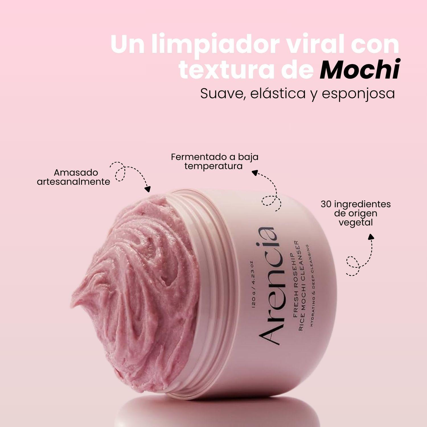 Limpiador facial textura Mochi Coreano de Rosa mosqueta y arroz marca ARENCIA 120g-2