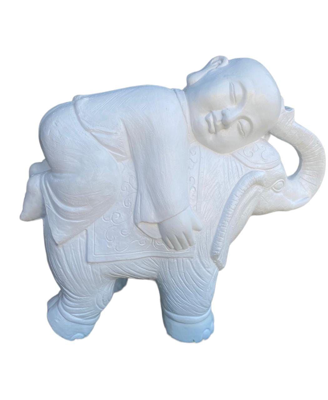 Figura Monje sobre Elefante  White 48 cm -0