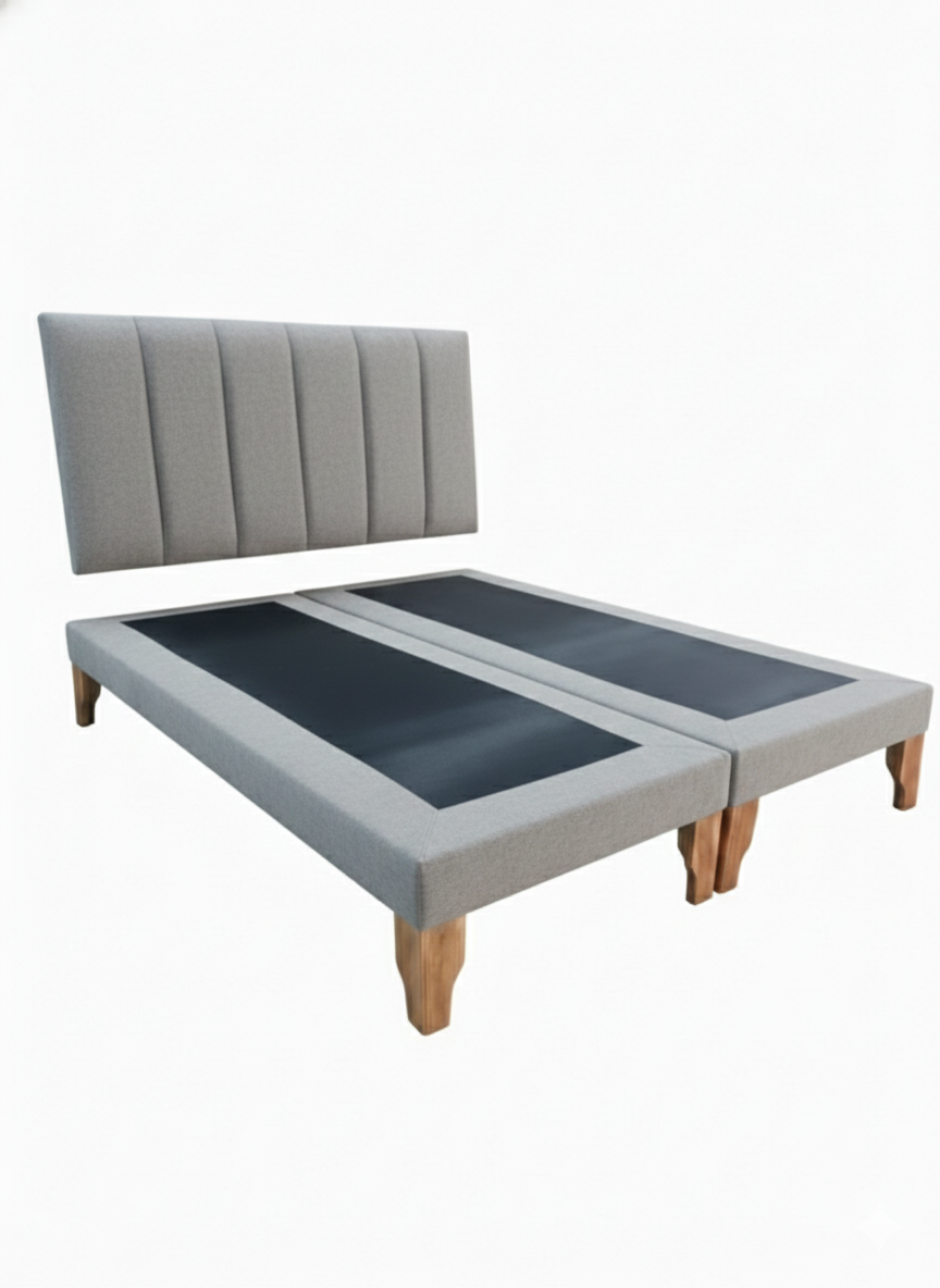 CAMA DOS PLAZA LINEAL GRIS FELPA -2