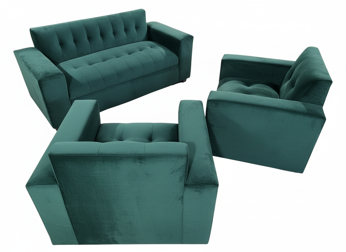 JUEGO DE LIVING 3 CUERPOS VERDE FELPA -2