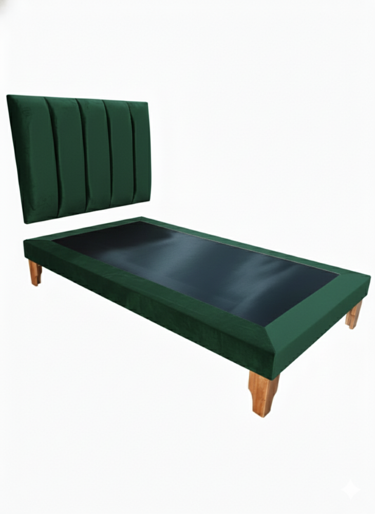 CAMA PLAZA Y MEDIA LINEAL VERDE FELPA -2