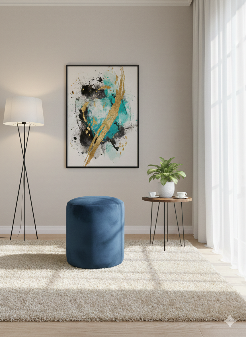 PUFF REDONDO AZUL FELPA -2