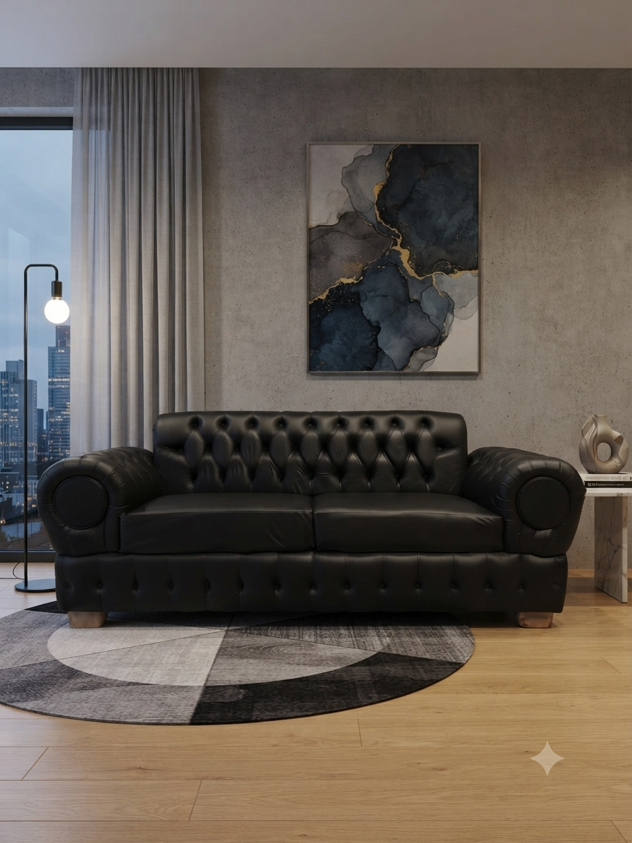 SOFA CHESTERFIELD NEGRO ECOCUERO-5