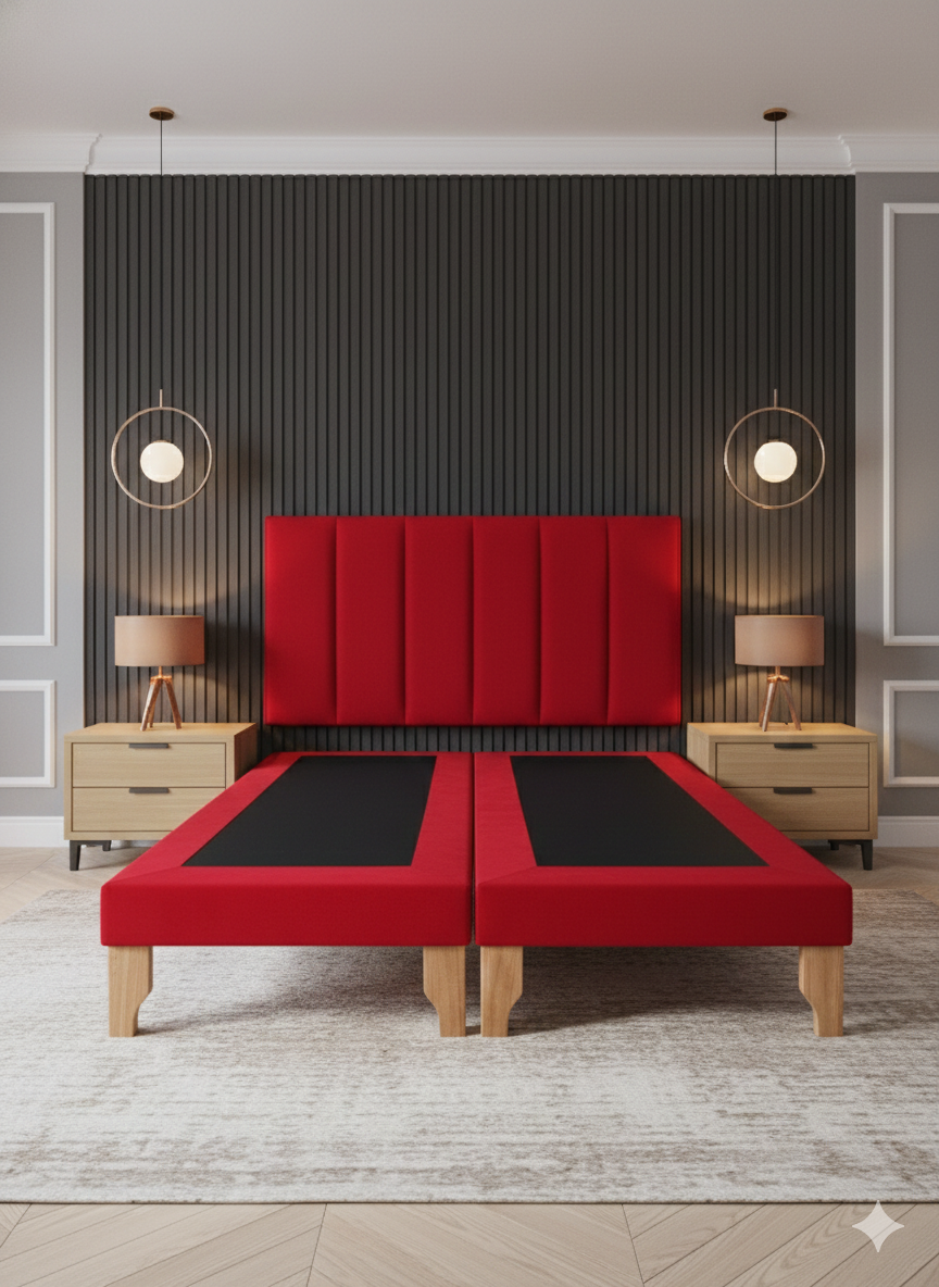 CAMA KING LINEAL ROJO FELPA -3