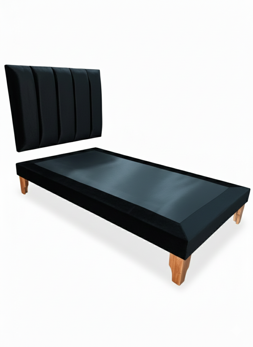 CAMA PLAZA Y MEDIA LINEAL NEGRO FELPA -2