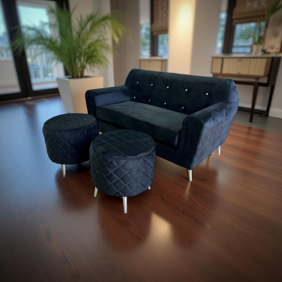 SOFA DOS CUERPOS MAS DOS PUFF NEGRO FELPA-0