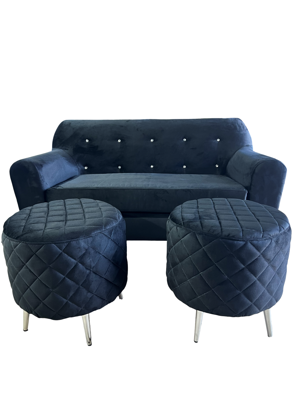 SOFA DOS CUERPOS MAS DOS PUFF NEGRO FELPA-1