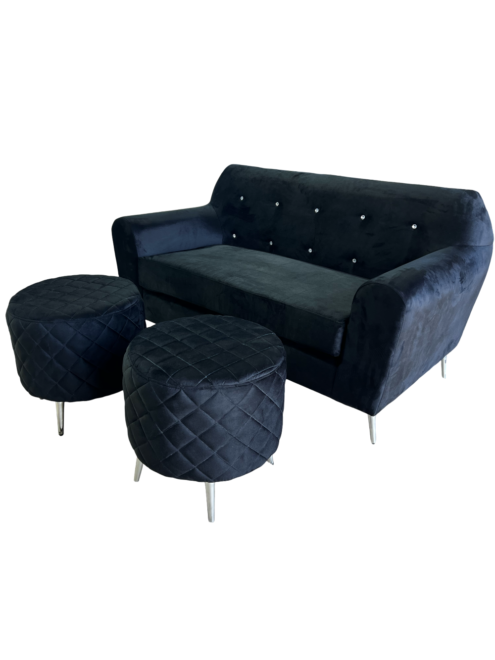 SOFA DOS CUERPOS MAS DOS PUFF NEGRO FELPA-4