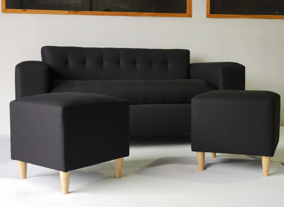 SOFA TRES CUERPOS MAS DOS PUFF NEGRO LINO-4