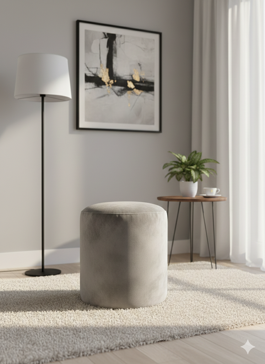 PUFF REDONDO GRIS FELPA -2