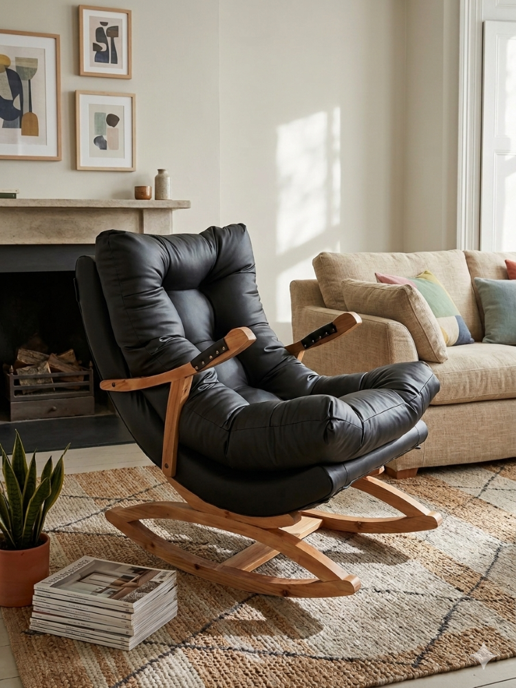 SILLA MECEDORA COQUETTE CON APOYA BRAZO NEGRO ECOCUERO-4