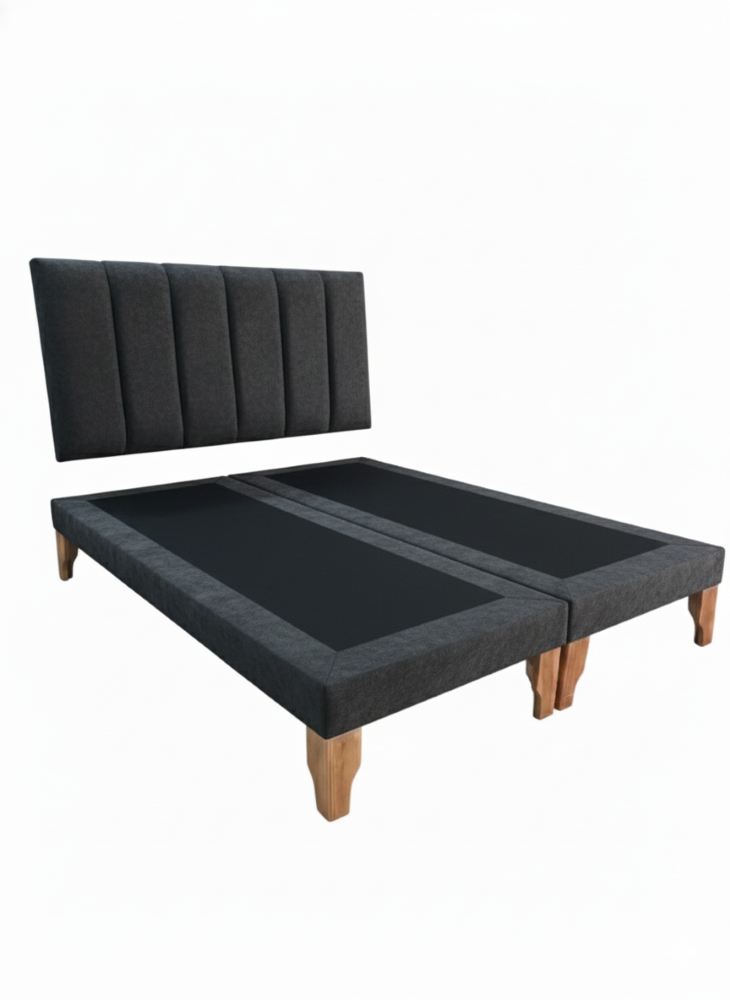 CAMA DOS PLAZA LINEAL GRIS OSCURO FELPA -2