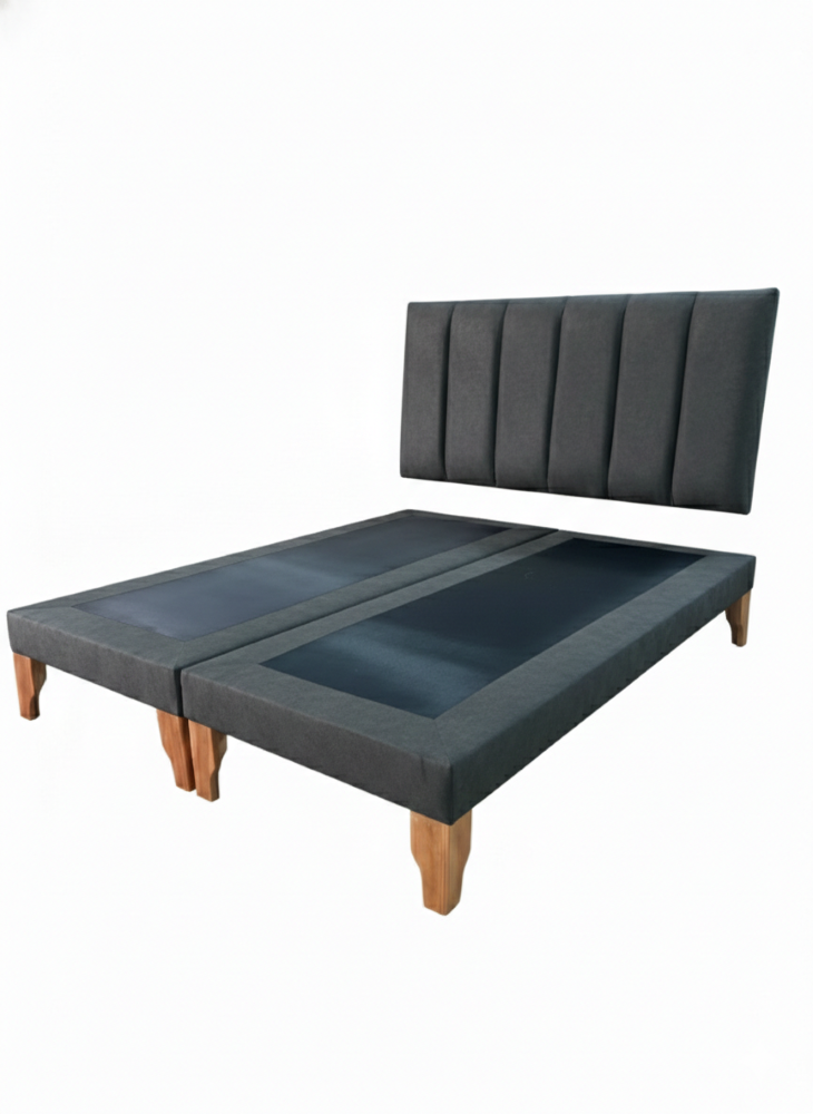 CAMA DOS PLAZA LINEAL GRIS OSCURO FELPA -3