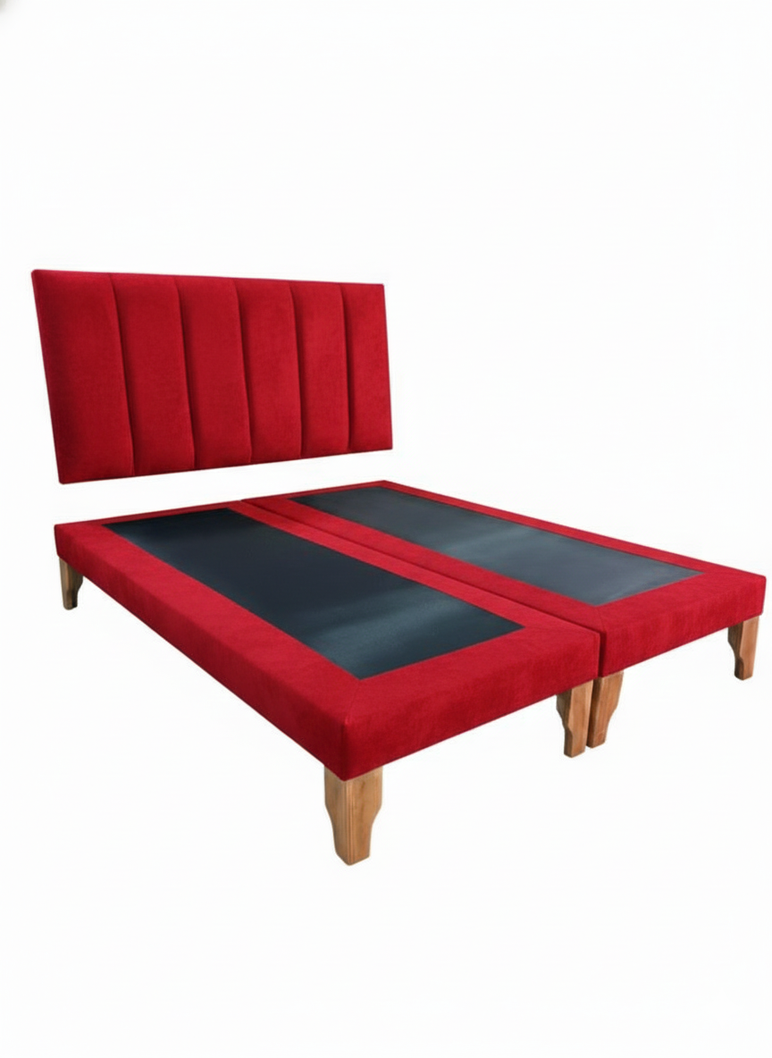 CAMA DOS PLAZA LINEAL ROJO FELPA-2