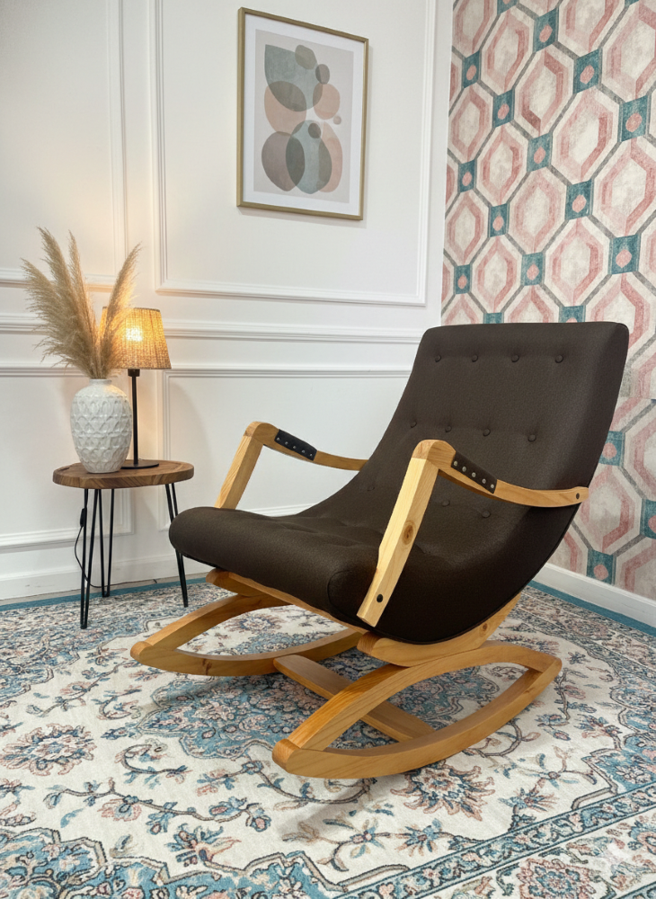 Silla Mecedora con Apoya Brazo Chocolate Lino-3