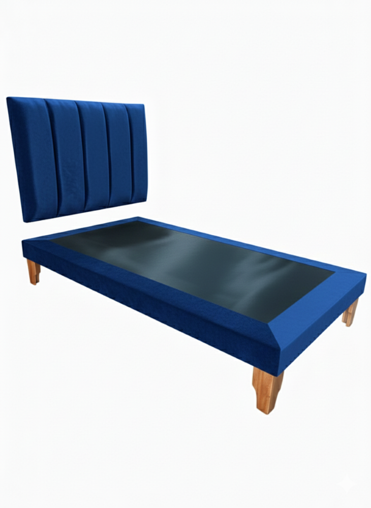 CAMA PLAZA Y MEDIA LINEAL AZUL FELPA -2