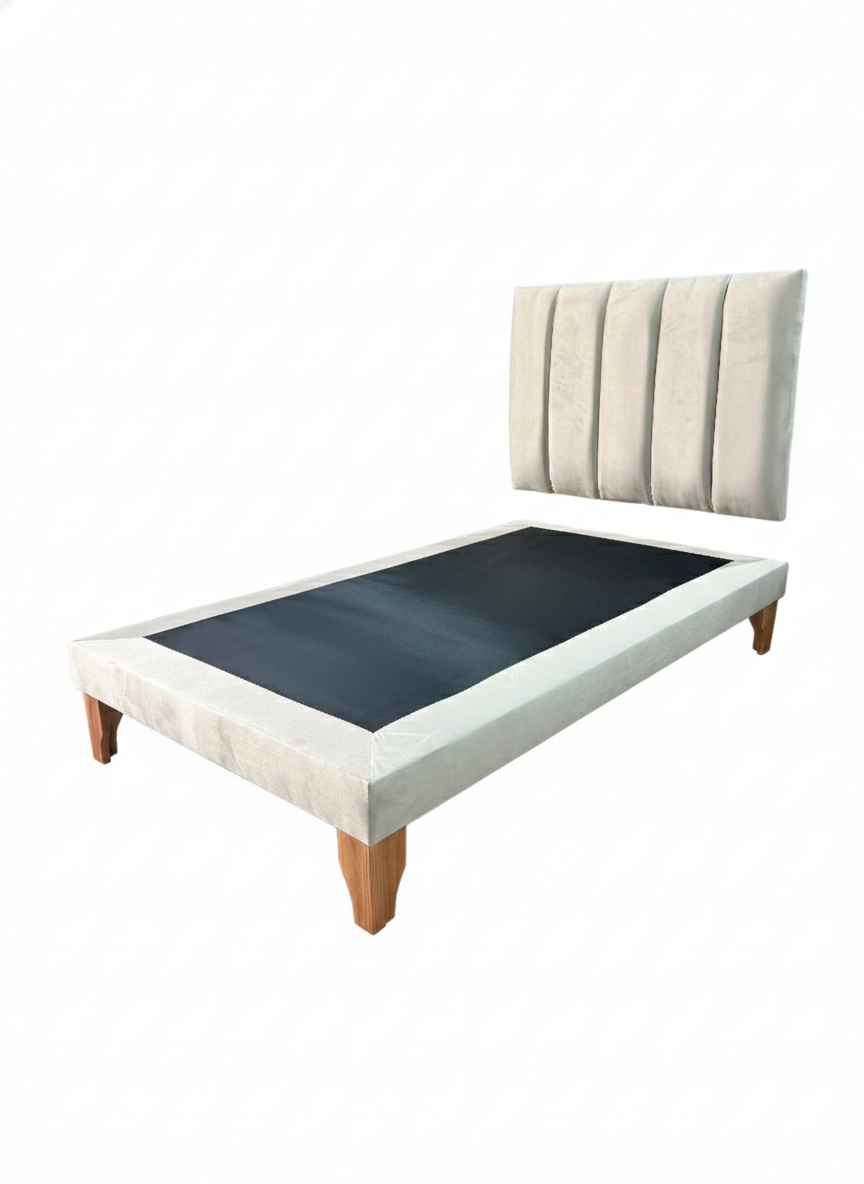 CAMA PLAZA Y MEDIA LINEAL BEIGE FELPA-3