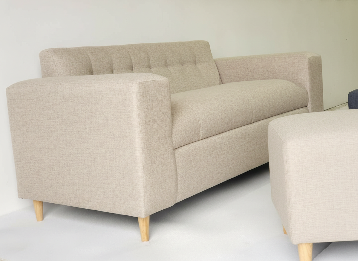 SOFA DOS CUERPOS MAS DOS PUFF PATAS CONICAS BEIGE LINO-2