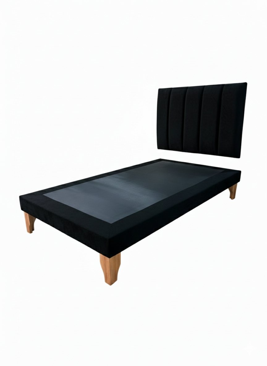 CAMA DE PLAZA LINEAL NEGRO FELPA-2