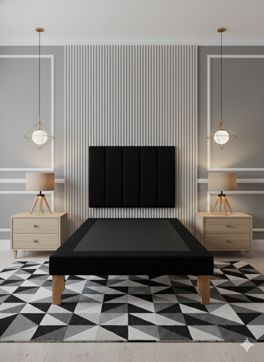 CAMA DE PLAZA LINEAL NEGRO FELPA-3