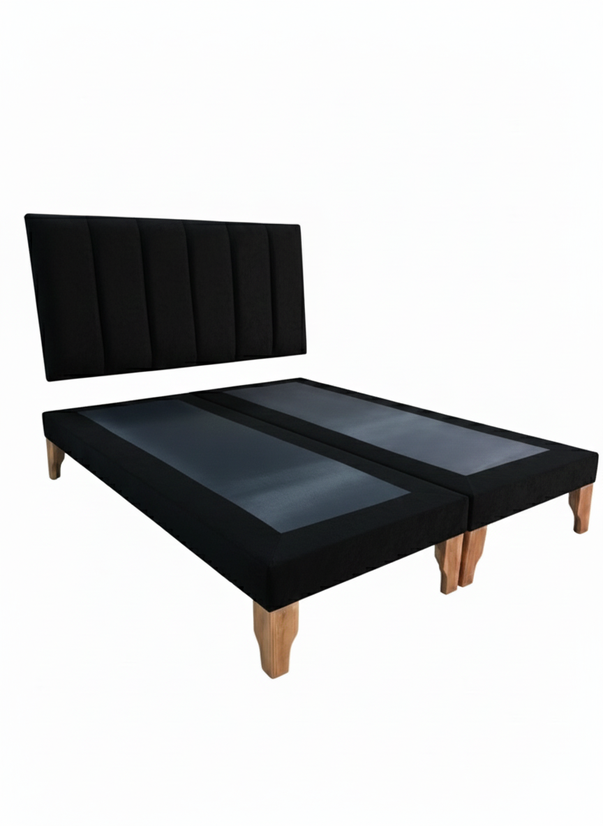 CAMA DOS PLAZA LINEAL NEGRO FELPA-2