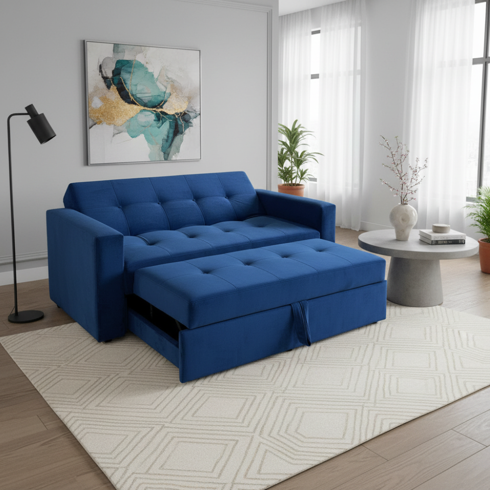 SOFA CAMA NOVUS TRES POSICIONES AZUL FELPA -4