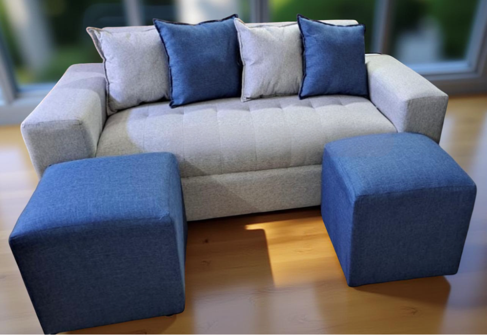 SOFA DOS CUERPOS MAS DOS PUFF GRIS LINO -2