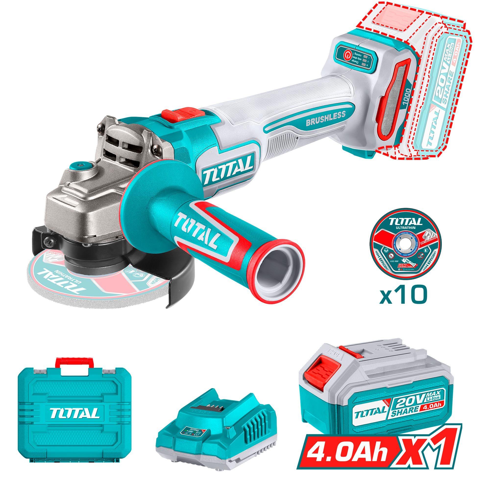 Esmeril Angular Inalambrico 20V 115mm 1000W Bateria y Cargador Total-0