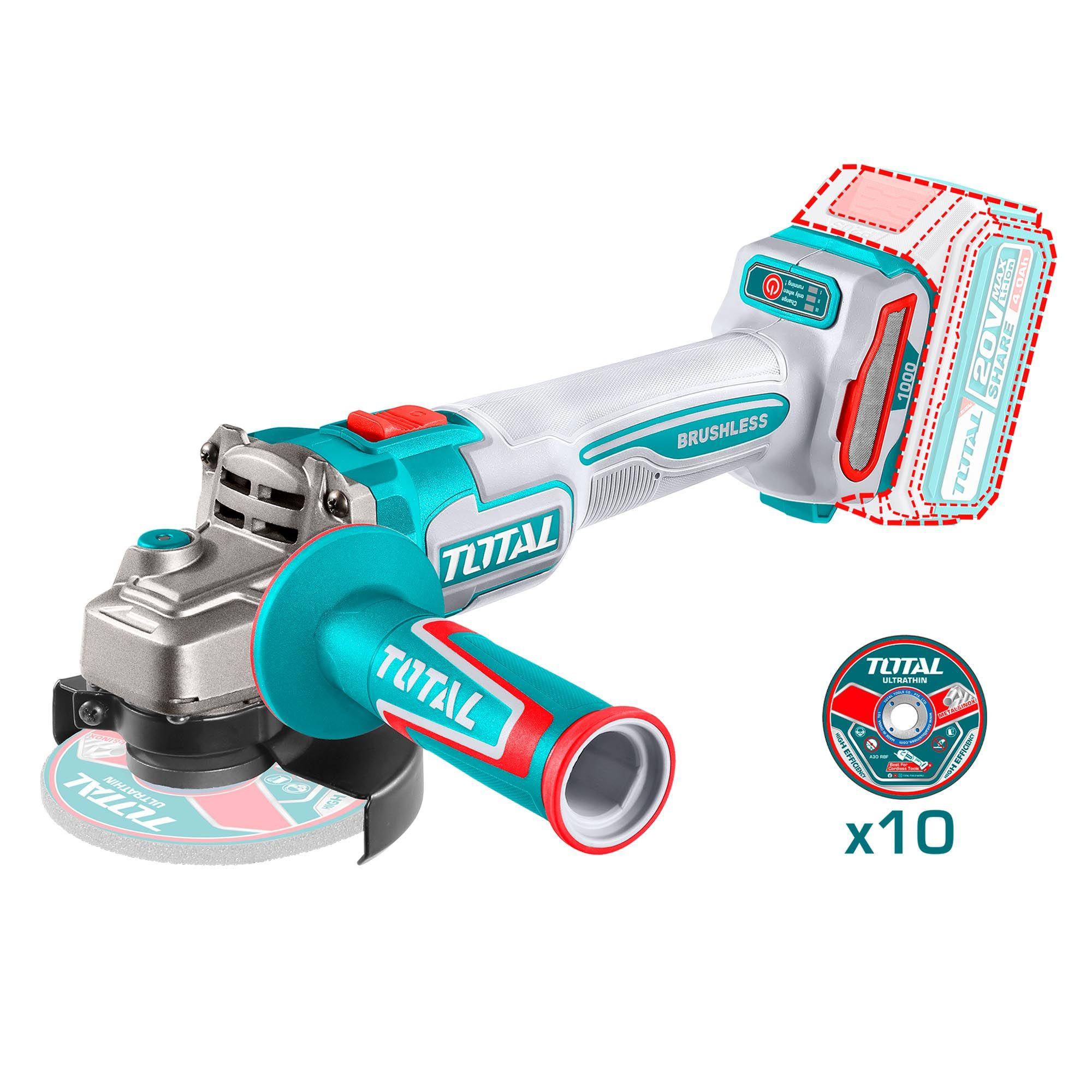 Esmeril Angular Inalambrico 20V 115mm 1000W Bateria y Cargador Total-1