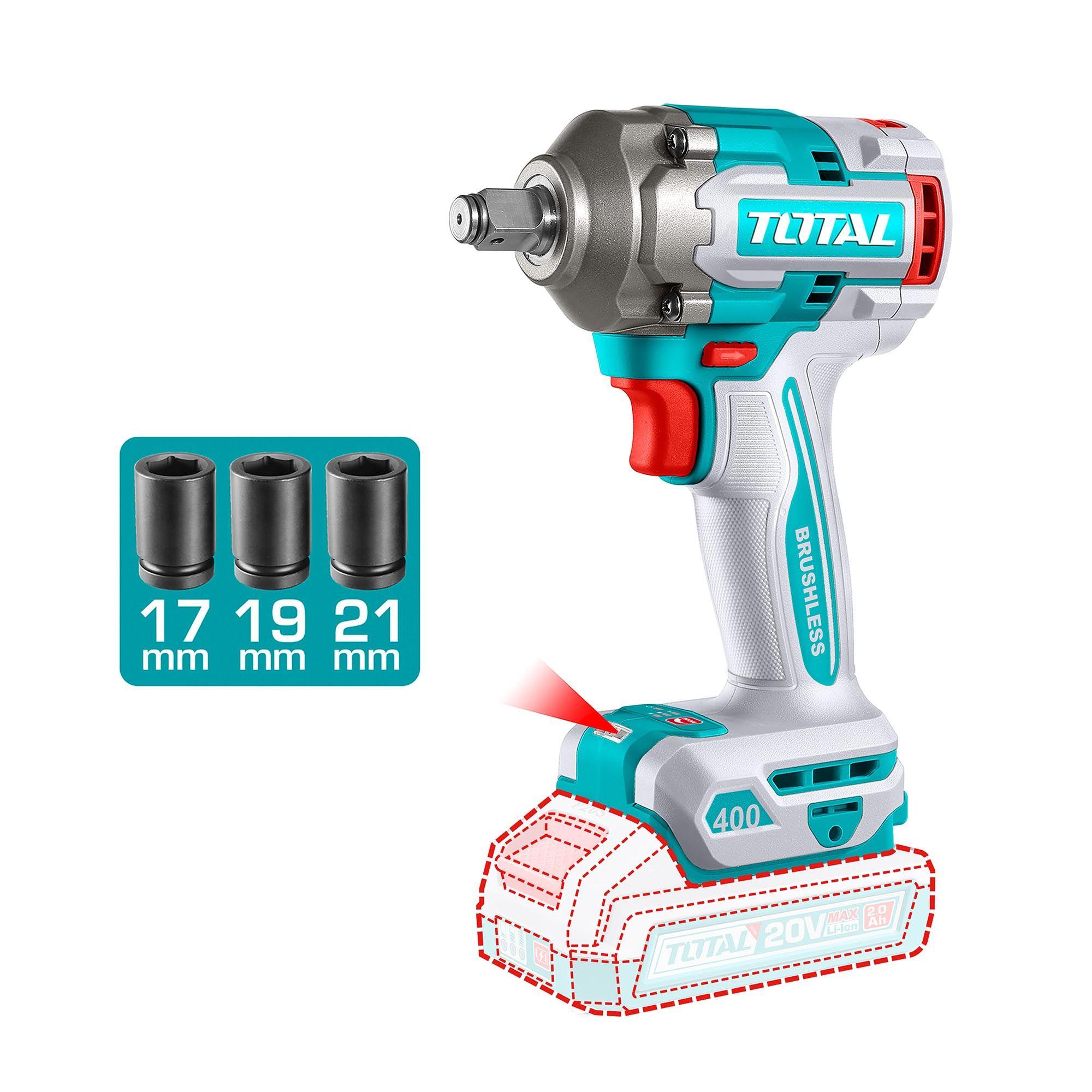 Kit Llave de Impacto 400 Nm y Taladro 13 mm 20V con 2 Baterías y Cargador Total-2