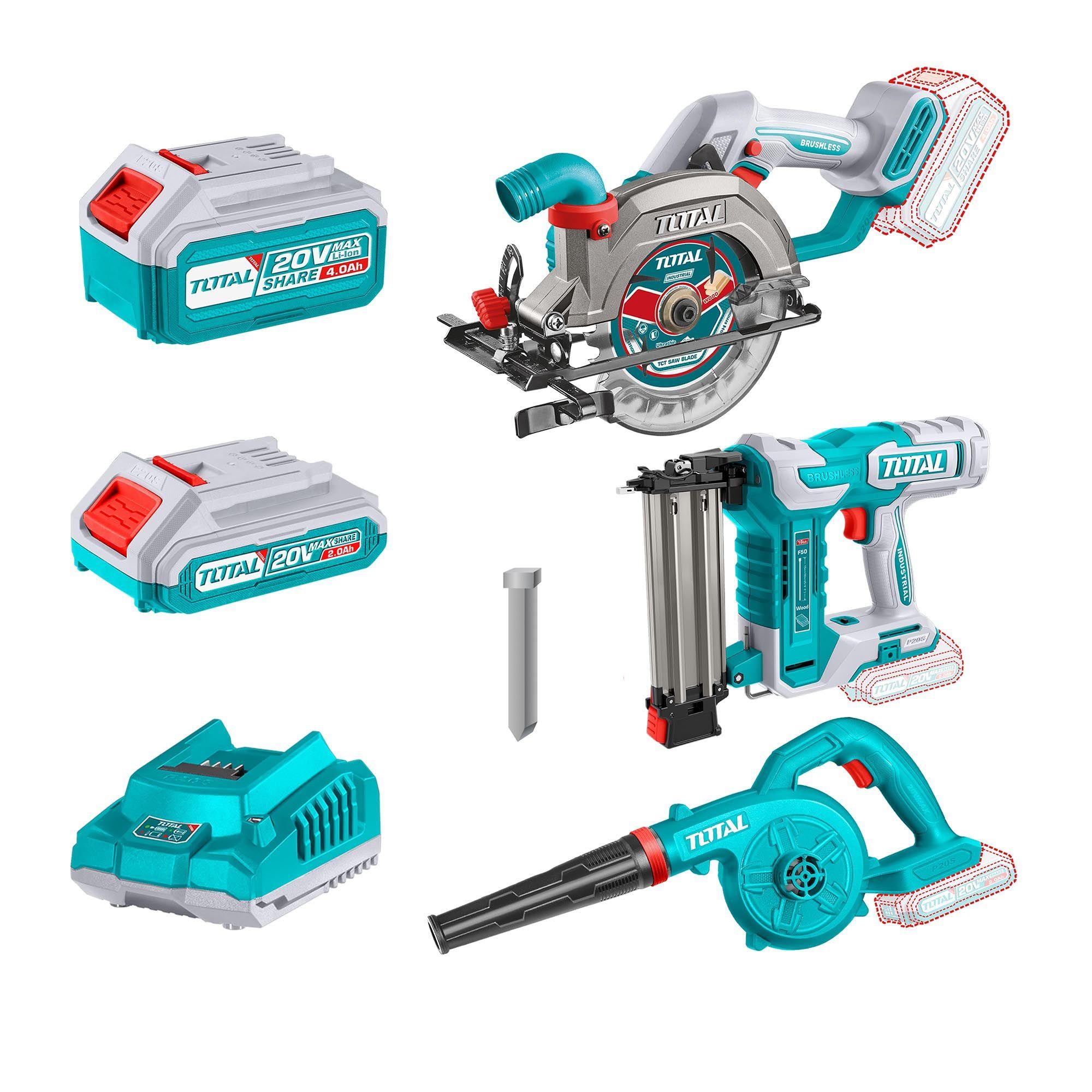 Kit Sierra Circular, Clavadora y Soplador 20V Total-1