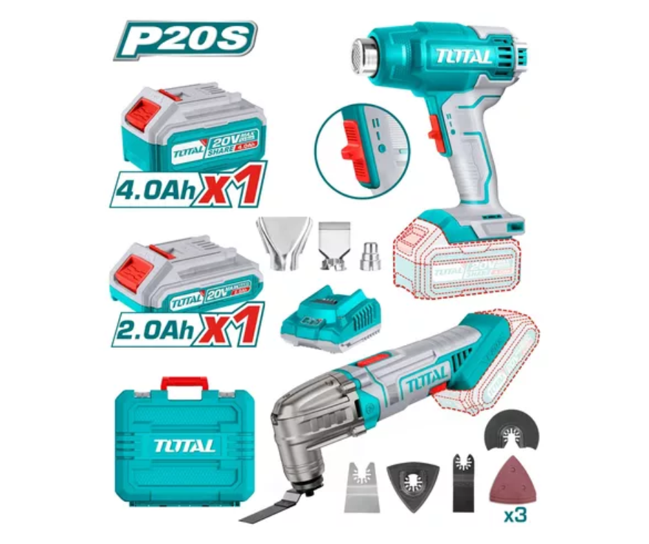  KIT PISTOLA CALOR + MULTIUSO INALAMBRICO  20V TOTAL -0