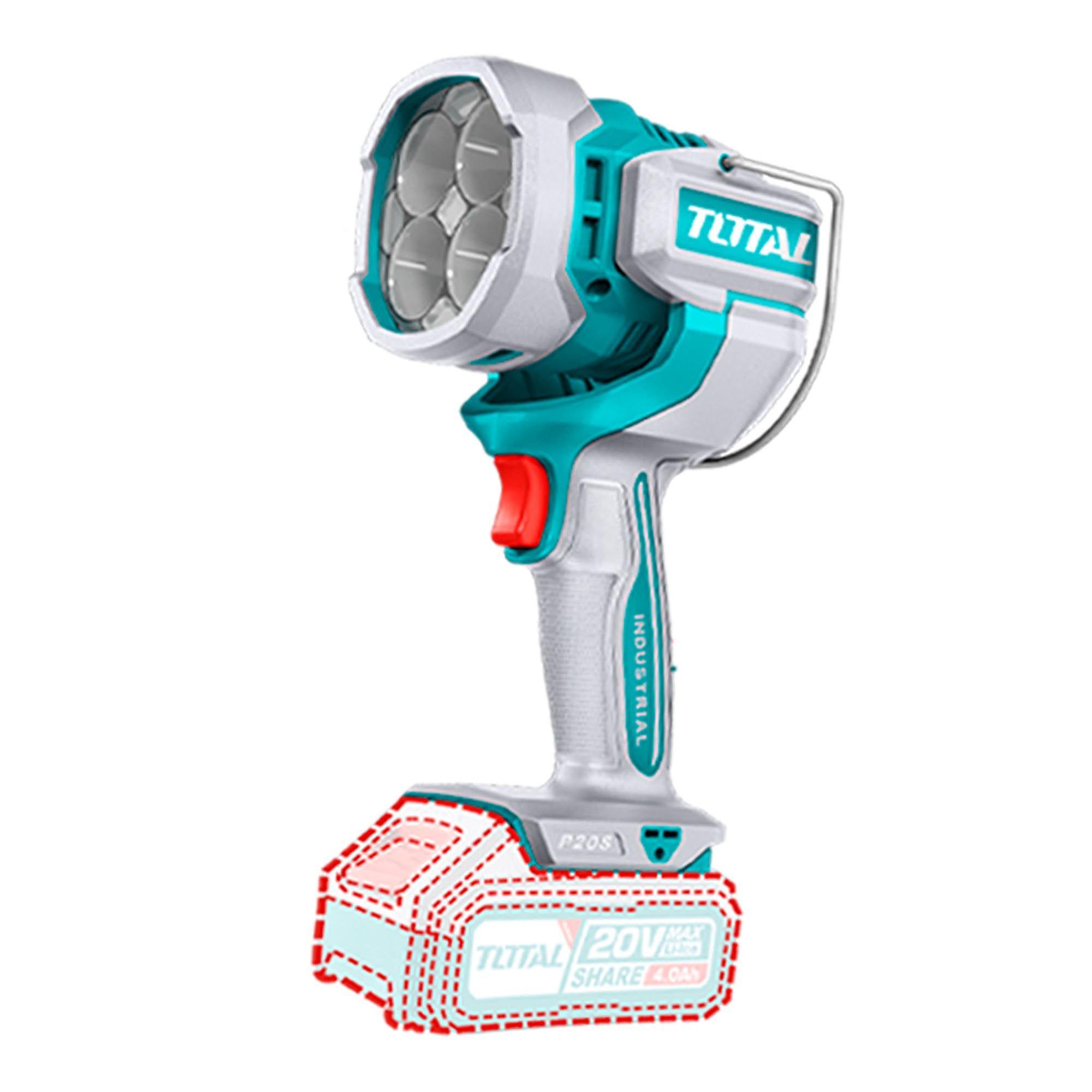 Kit 20V Inalámbrico Llave Impacto, Taladro Percutor, Amoladora y Foco LED, Baterías y Cargador Total-4