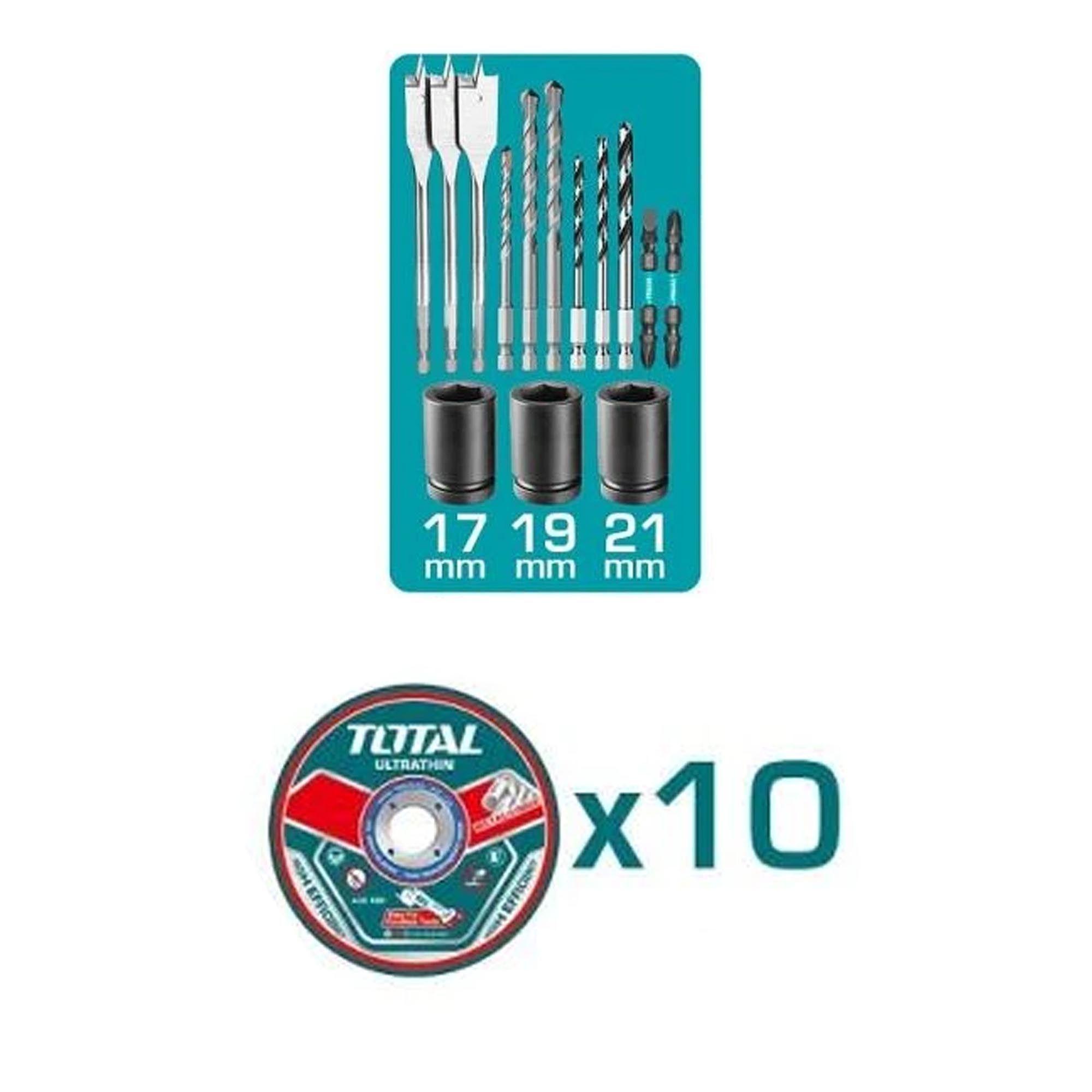 Kit 20V Inalámbrico Llave Impacto, Taladro Percutor, Amoladora y Foco LED, Baterías y Cargador Total-6