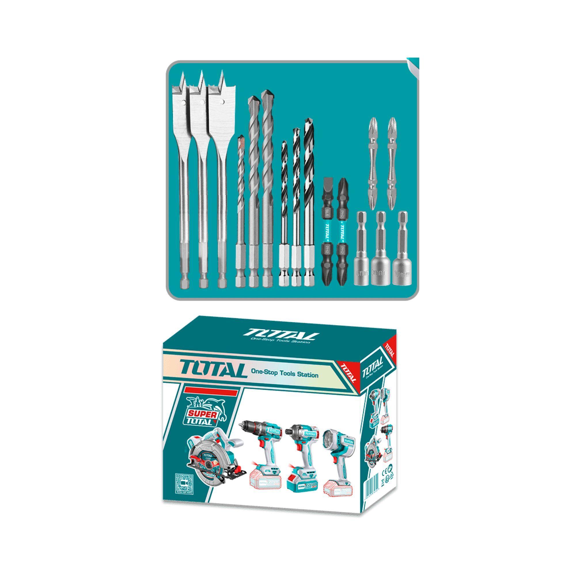 Kit 20V Inalámbrico Taladro, Atornillador, Sierra Circular, Linterna, Baterías y Cargador Total-3