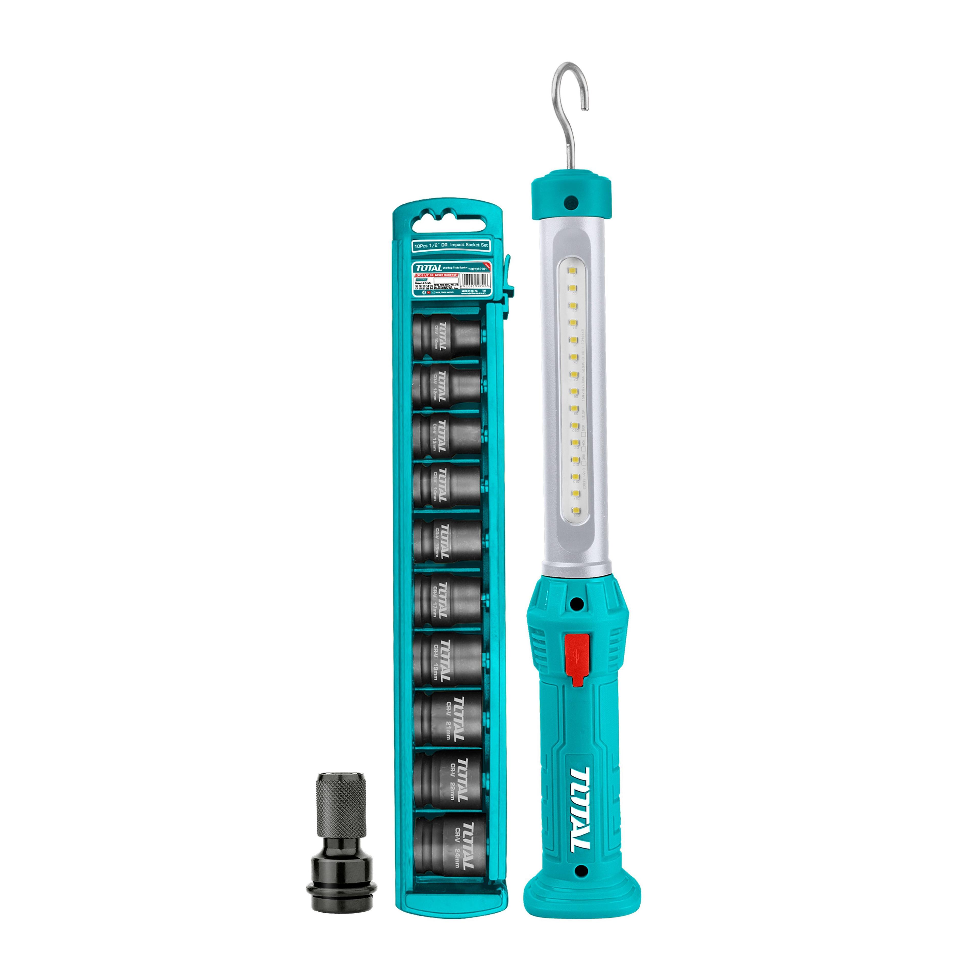 Kit Llave de Impacto 20V + Lampara + Dados + Punta Total-2