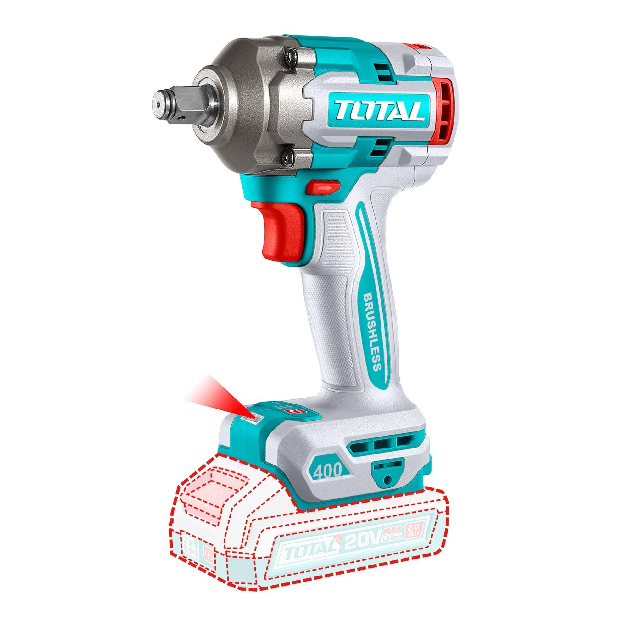 Kit Llave de Impacto 20V, Lampara, Dados y Punta Total-1