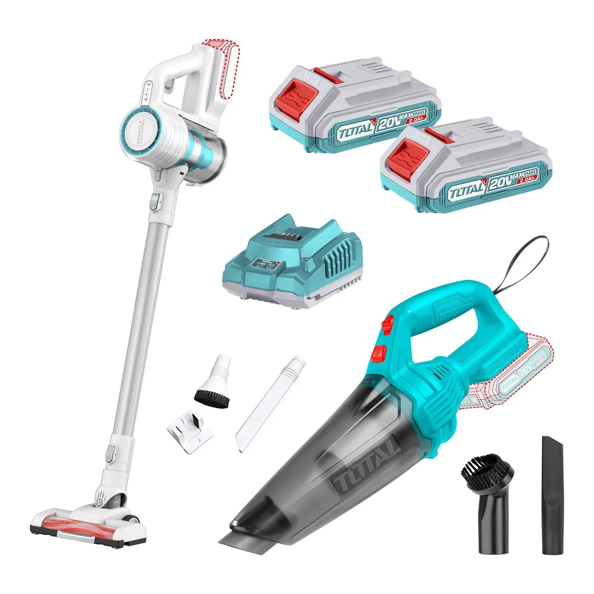 Kit 20V Aspiradora de Mano, Aspiradora Vertical 2 en 1, 2 Baterías, Cargador y Accesorios Total-0