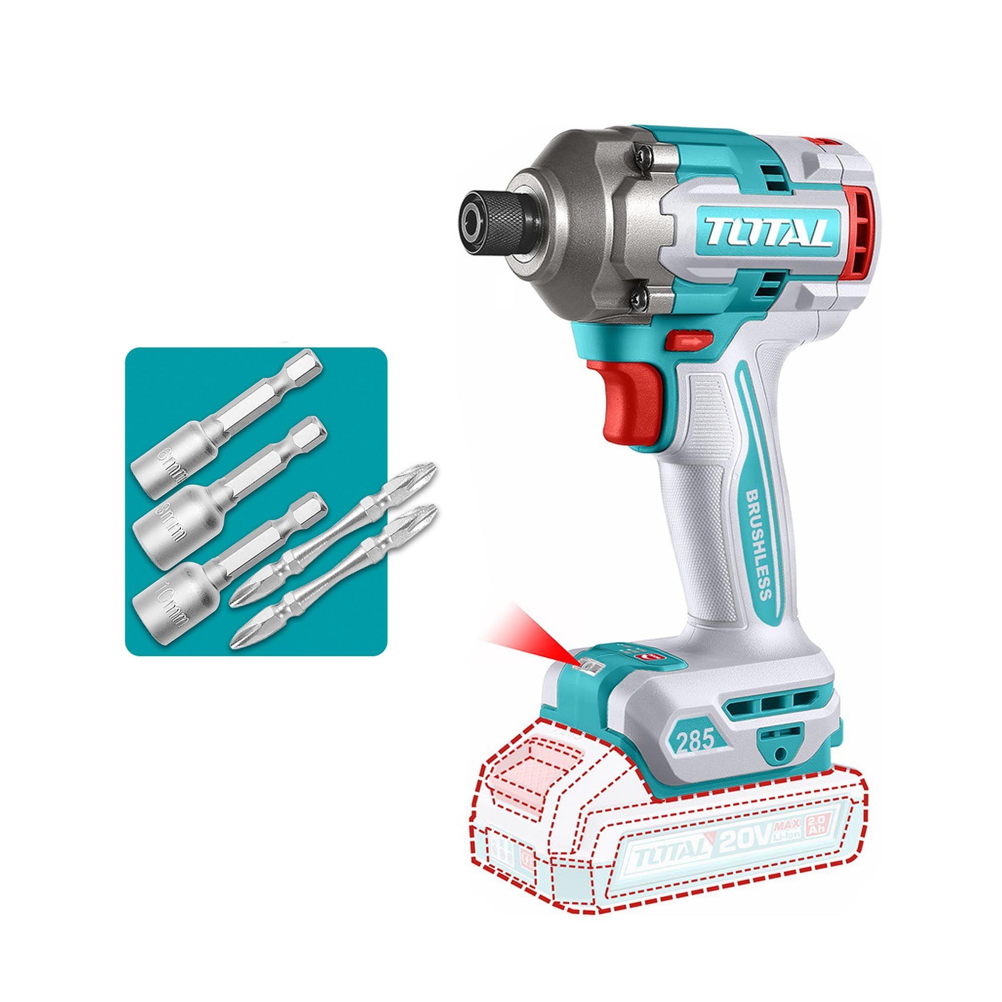 Kit Atornillador de Impacto y Taladro 20V con 2 Baterías y Cargador Total-2