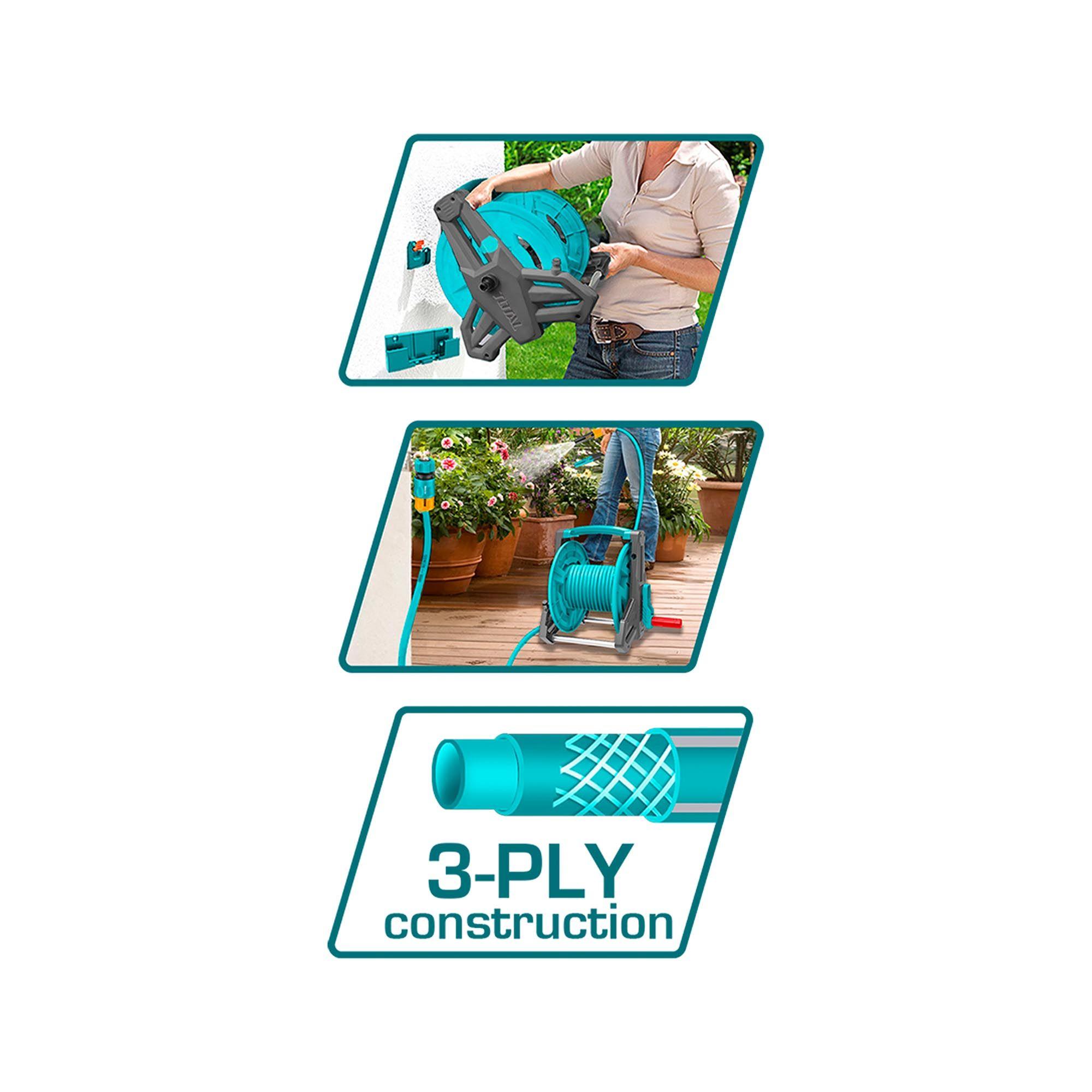 Juego de Carrete para Manguera de Riego PVC 1/2" 20 m Total-3