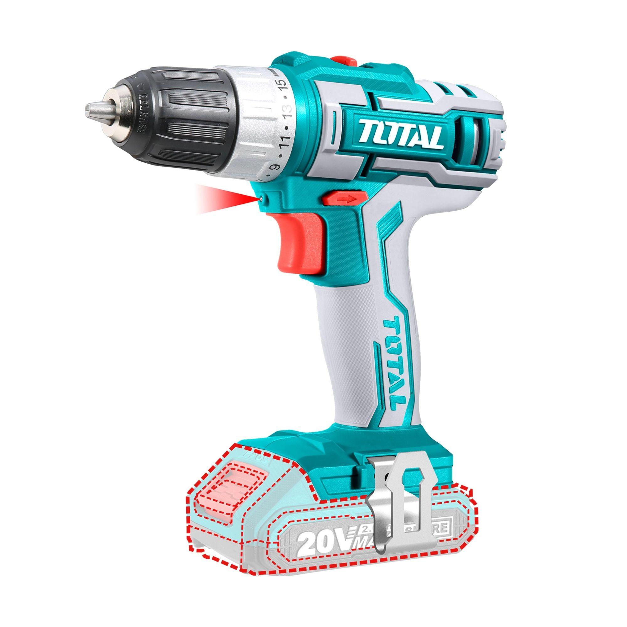 Taladro Inalámbrico 20V 10 mm Litio Ion, 2 Baterías y Cargador Total-1
