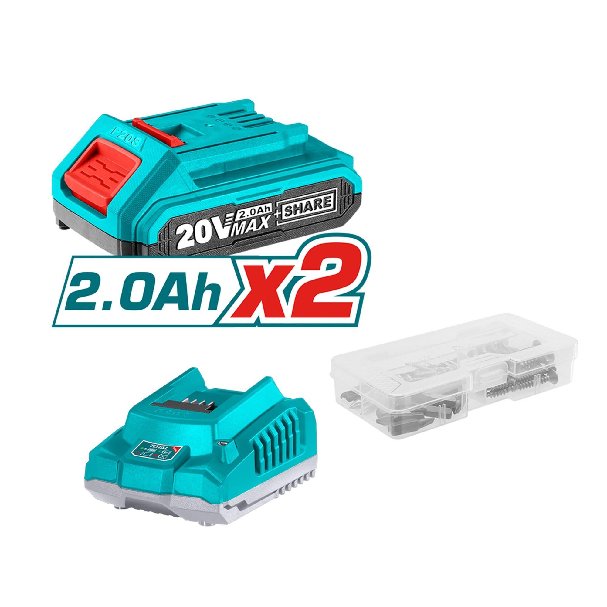 Taladro Inalámbrico 20V 10 mm Litio Ion, 2 Baterías y Cargador Total-2