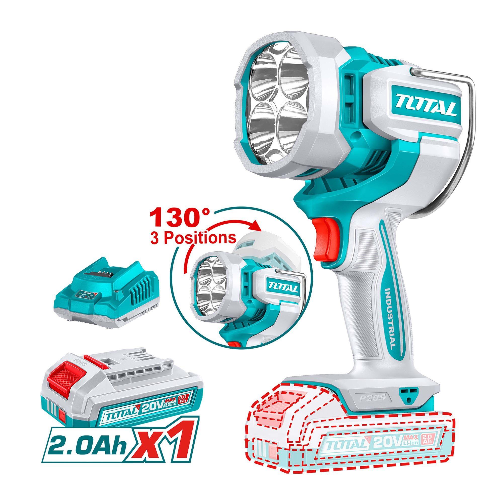 Linterna Inalámbrica 20V 2000 Lúmenes con Batería y Cargador Total-0
