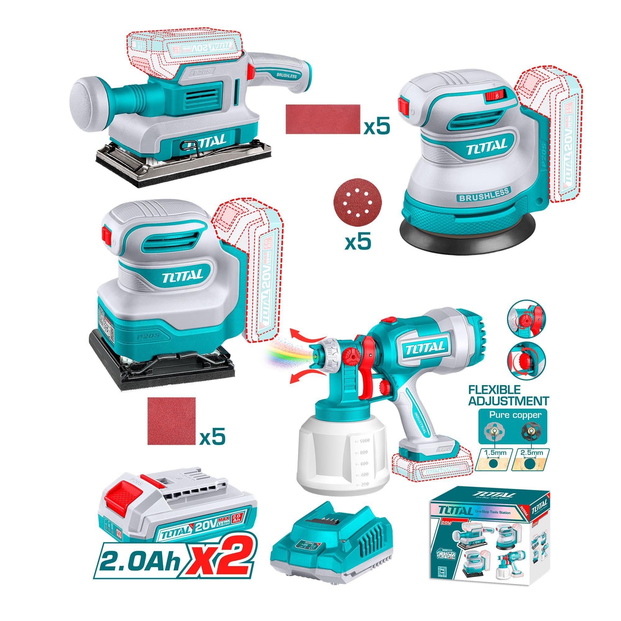 Kit de 3 Lijadoras y Pistola de Pintura Inalambrica 20V Total-0