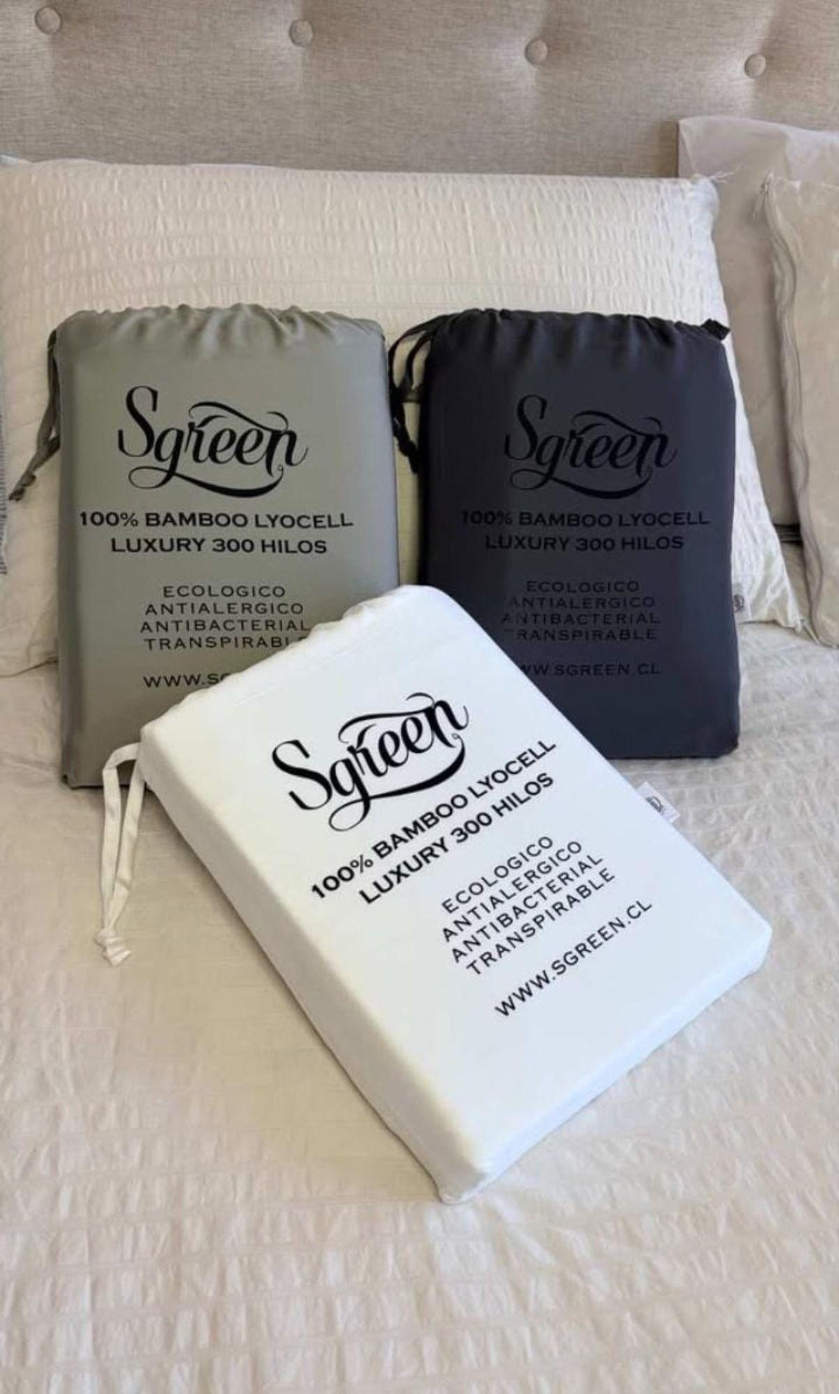 Sabanas de Bambu SUPER KING con 2Fundas 100% Lyocell. Sgreen/Blanco -4