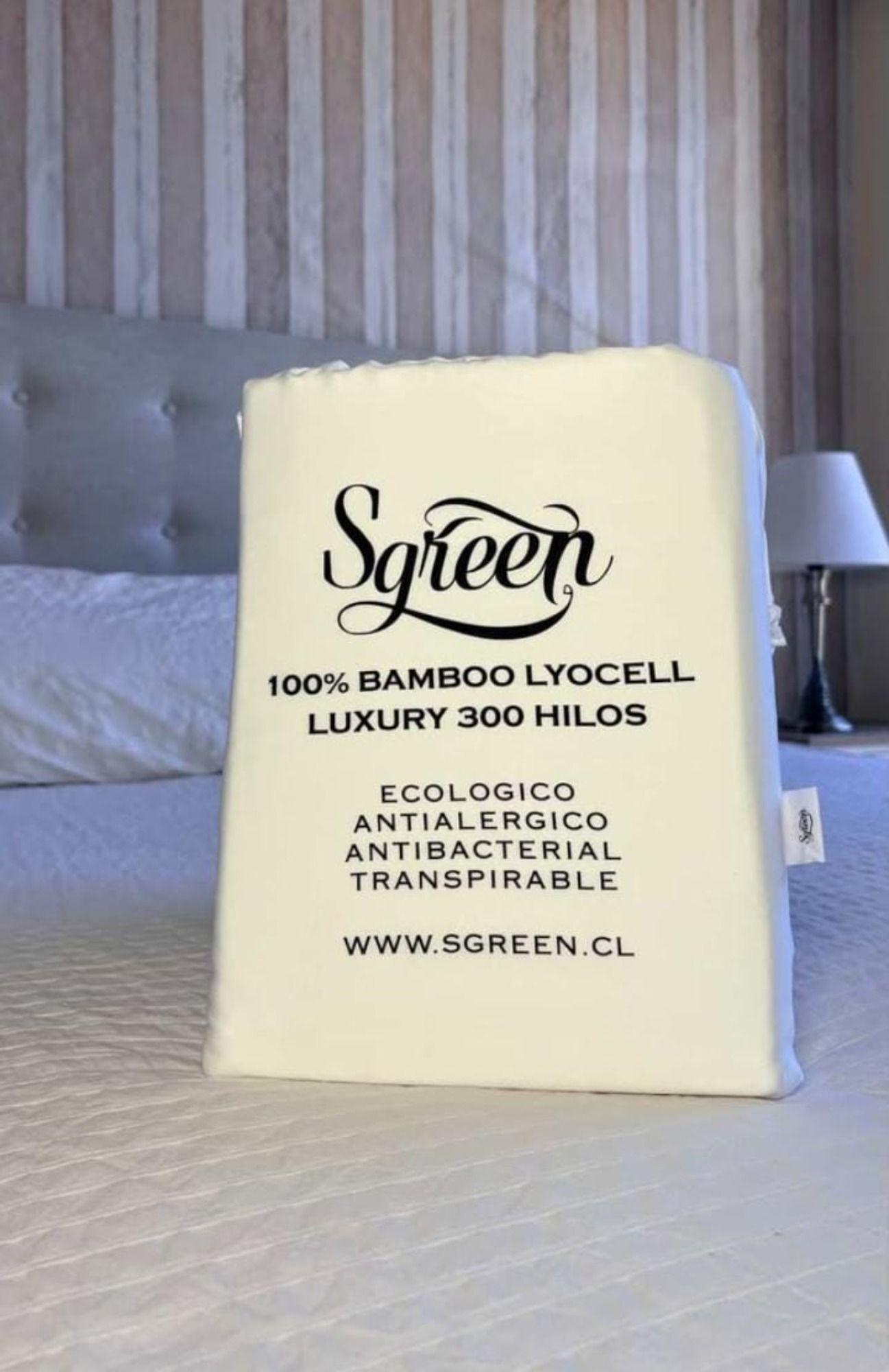 Sabanas de Bambu QUEEN con 2Fundas 100% Lyocell. Sgreen/Blanco-0