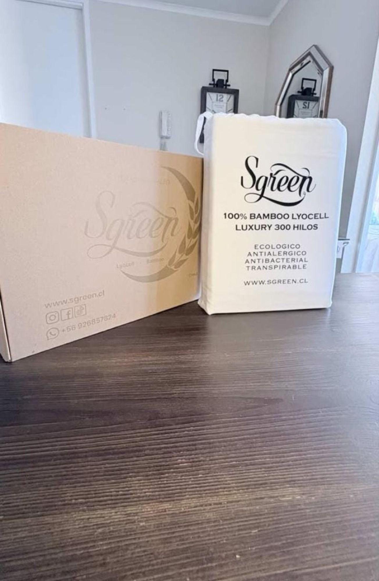 Sabanas de Bambu QUEEN con 2Fundas 100% Lyocell. Sgreen/Blanco-2