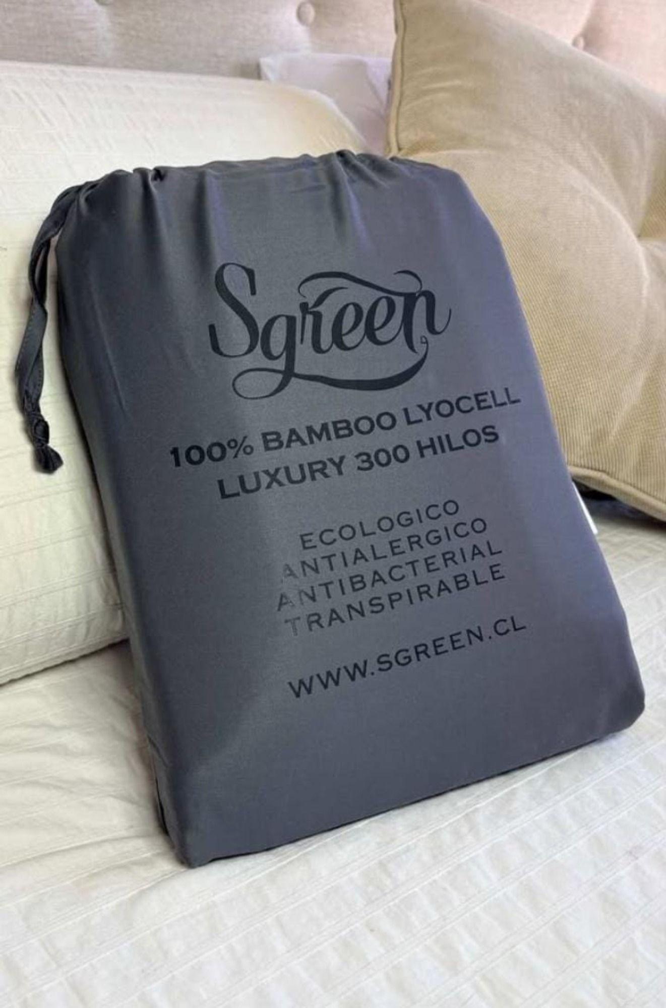 Sabanas de Bambu SUPER KING con 2Fundas 100% Lyocell. Sgreen/Gris Oscuro -0