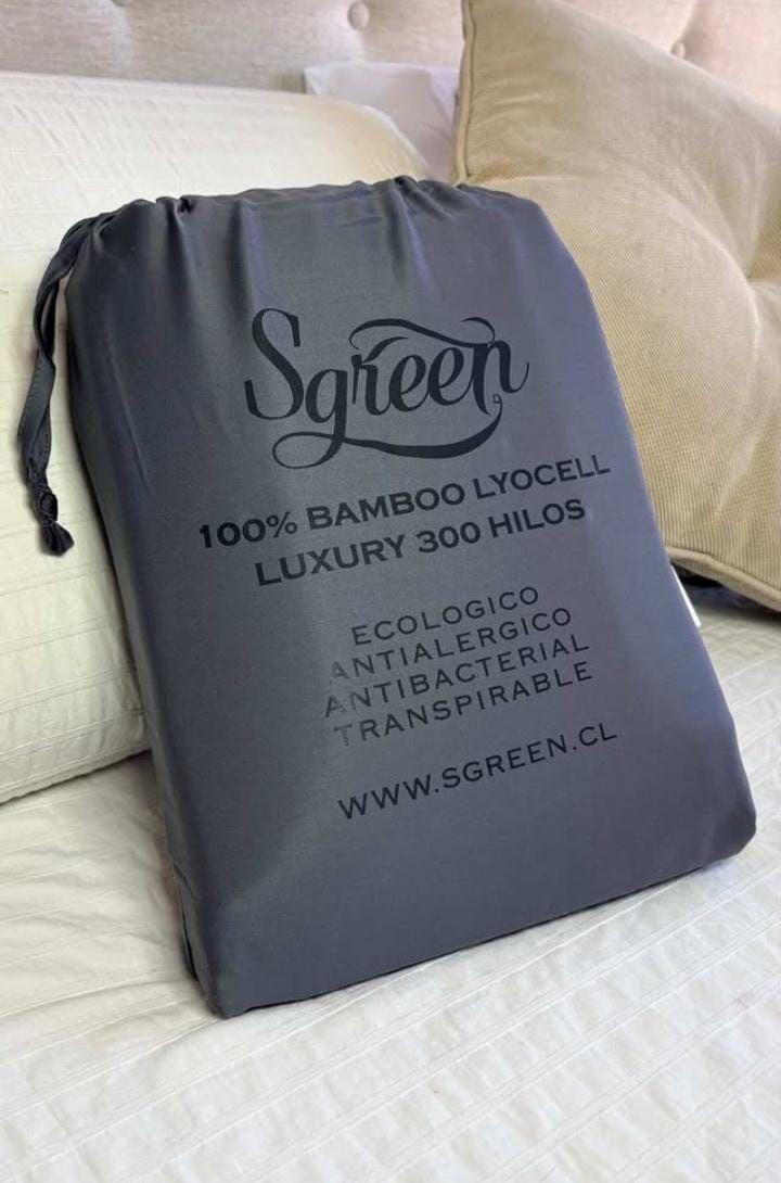 Sabanas de Bambu QUEEN con 2FUNDAS 100% Lyocell. Sgreen/Gris Oscuro-0