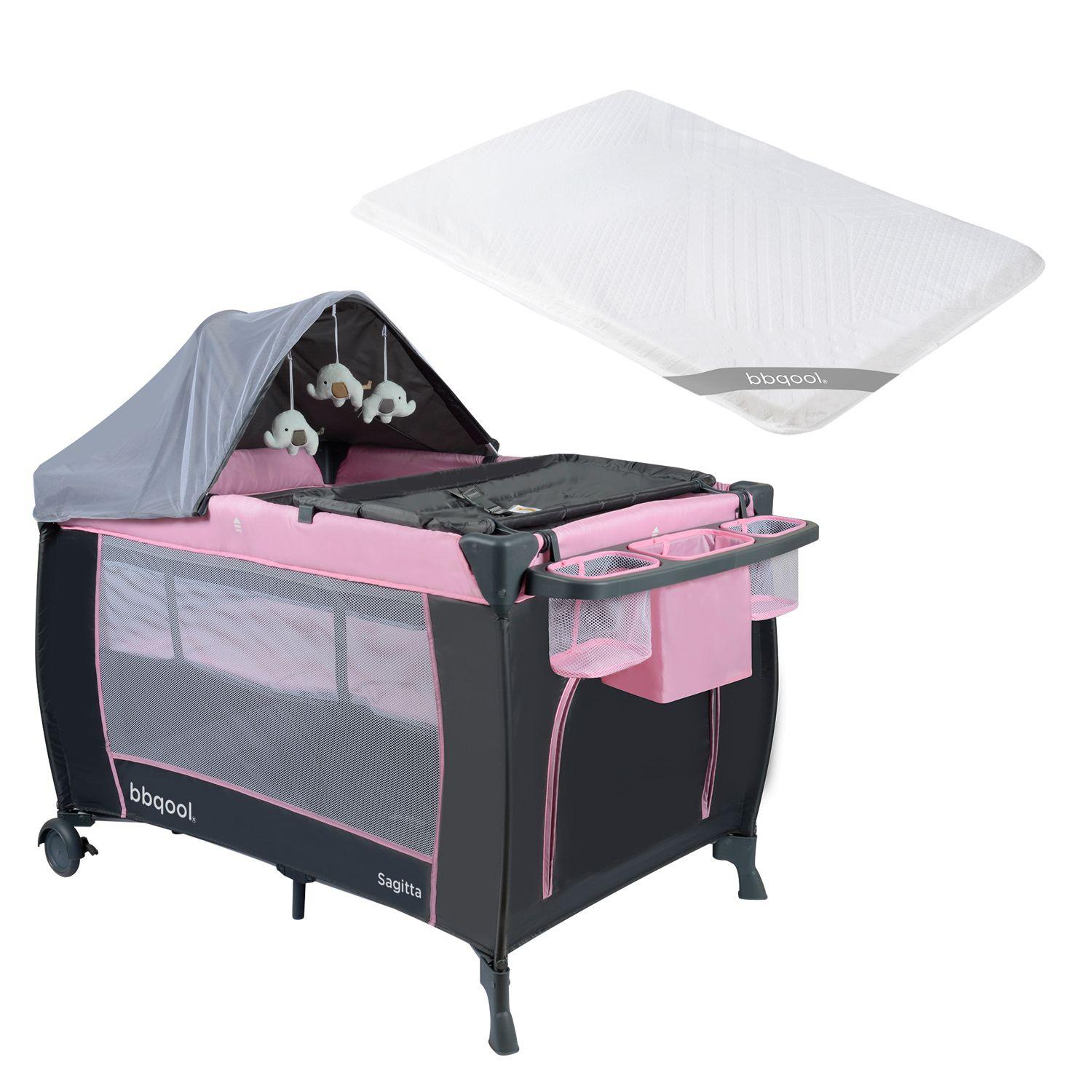 Cuna Playard Sagitta Pink + Colchón de Viaje Plegable-0